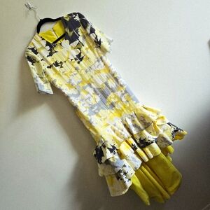 High-Low Tiered Dress I M I Yellow, Black, Gray, And White